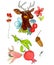 Seth in summer style isolated Deer with berries, flowers, leaves, fruits on a white background