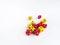 Sets of yellow and red dices for rpg, dnd or board games on white background