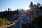 Setting sun, Mount Baker, rocks.  Table Mountain trail, Washington State