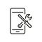 Setting Up Applications on Mobile Phone Line Icon. Service of Software Smartphone Linear Pictogram. Configuration and