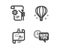 Settings blueprint, Air balloon and Journey path icons. Quick tips sign. Vector