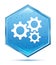 Settings gears icon crystal blue hexagon button