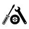 Settings, Screwdriver, Wrench and gear icon vector. Tool icon isolated on white. Service symbol. Flat solid icon.