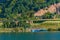 Settlement alongside lake Koman in Albania