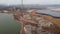 Settling tanks Azovstal. Mariupol. Top view. Azov sea