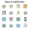 Setup , configuration, maintenance and Installation color line icon set