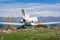 Sevan Lake, Armenia - May 10, 2017. Wreck of airplane Jak 40 of Armenian Airlines on coast of Sevan Lake