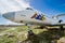 Sevan Lake, Armenia - May 10, 2017. Wreck of airplane Jak 40 of Armenian Airlines on coast of Sevan Lake