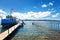 Sevan lake and white clouds blue sky on a sunny day, Armenia