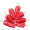 Seven bright red sweet peppers on a white background