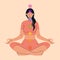 Seven chakras. Reiki energy. The woman is sitting in the lotus position and meditating. Self-therapy vector illustration