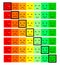 Seven Color Faces Feedback/Mood. Set seven faces scale - smile neutral sad - isolated vector illustration. Rank or level of satisf