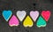 Seven colorful multicolored hearts