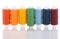 Seven coloured spools