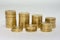 Seven columns of coins Russian ten-coin set in two rows showing the growth of savings