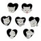 Seven cute feline muzzles in cartoon style