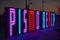 Seven Foot tall letters on the Pismo Beach Pier Plaza. Pismo beach is on the Pacific Ocean in San Luis Obispo County, California