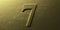 Seven, gold number 7. Shiny digit 7 on golden bright background. 3d illustration