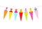 Seven Hanging Colorful School Cornets Pattern Bow