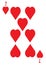 The seven of hearts card in a regular 52 card poker playing deck