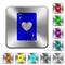 Seven of hearts card rounded square steel buttons