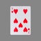 Seven of Hearts. Isolated on a gray background. Gamble. Playing cards