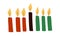 Seven Kwanzaa kinara candles in traditional African colors - red, black, green. Simple vector illustration, drawing candles clip