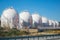 Seven LPG storage tanks.  Liquefied  petroleum gas (LPG) storage tanks. Gas plant