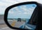 Seven Mile Bridge reflected in car mirror