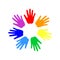 Seven multi-colored hands. Rainbow vector