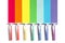 Seven multi-colored razors leave stripes of rainbow colors on pa