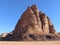 The `Seven Pillars of Wisdom` rock formation in Jordan