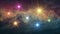 Seven rainbow colored stars flickering shine in soft moving nebula night sky animation background new quality nature