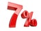 Seven red percent symbol. 7% percentage rate. Special offer disc