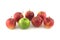 Seven ripe red and green apples isolated closeup