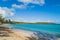 Seven Sea beach in tropical Fajardo Puerto Rico and white puffy clouds