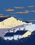 Seven Sisters Chalk Cliffs by English Channel Within South Downs National Park in Southern England UK Art Deco WPA Poster Art