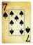 Seven of Spades Vintage playing card - isolated on white