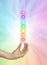 Seven Spinning Chakras on Rainbow colored background
