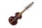 Seven stringed viola d`amore with sympathetic strings, dark wooden body, inlays and a carved child head, the musical instrument