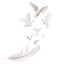 Seven white doves flying from large light feather