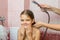 Seven-year girl bathe in a bath under shower