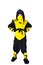 The seven-years old boy in black and yellow ninja suit with a ho