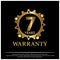 Seven years warranty golden label on black background