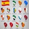 Seventeen flags of the Autonomous Community of Spain - alphabetical order with name.  Set of 3d geolocation signs like flags lands