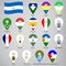 Seventeen flags the Provinces of Nicaragua  -  alphabetical order with name.  Set of 2d geolocation signs like flags Departments o