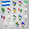 Seventeen flags the Provinces of Nicaragua  -  alphabetical order with name.  Set of 3d geolocation signs like flags Departments o