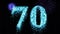 Seventieth number pyrotechnics blue glow at night - video footage