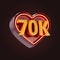 Seventy thousand or 70k follower celebration love icon neon glow lighting 3d render