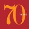 Seventy years symbol. Seventieth birthday emblem. Anniversary sign, number 70 logo concept, vintage poster template
